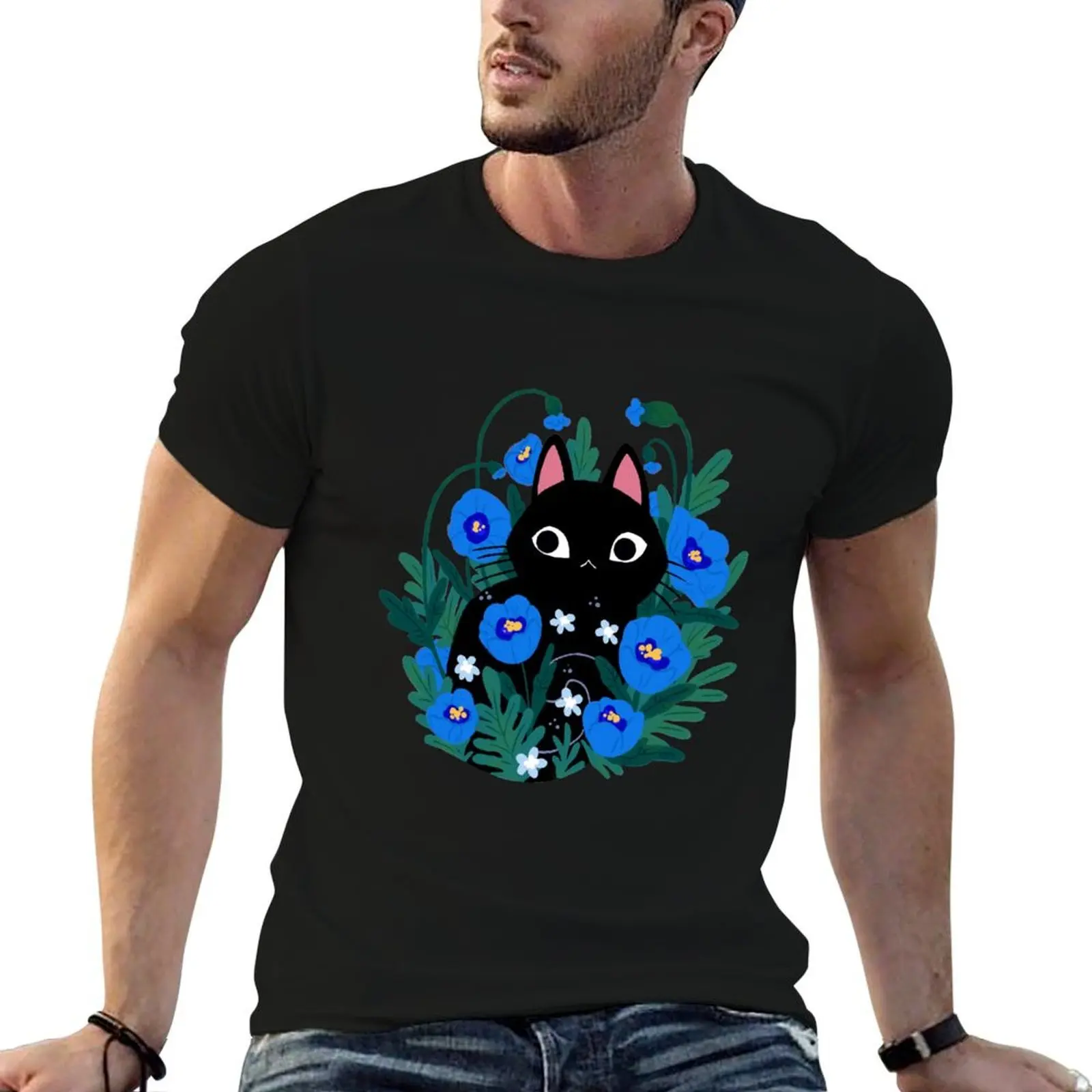 Blue Flower Black Cat T-Shirt t shirts for man graphic funny man t shirts graphic T-Shirt
Blue Flower Black Cat T-Shirt t shirts for man graphic funny man t shirts graphic T-Shirt