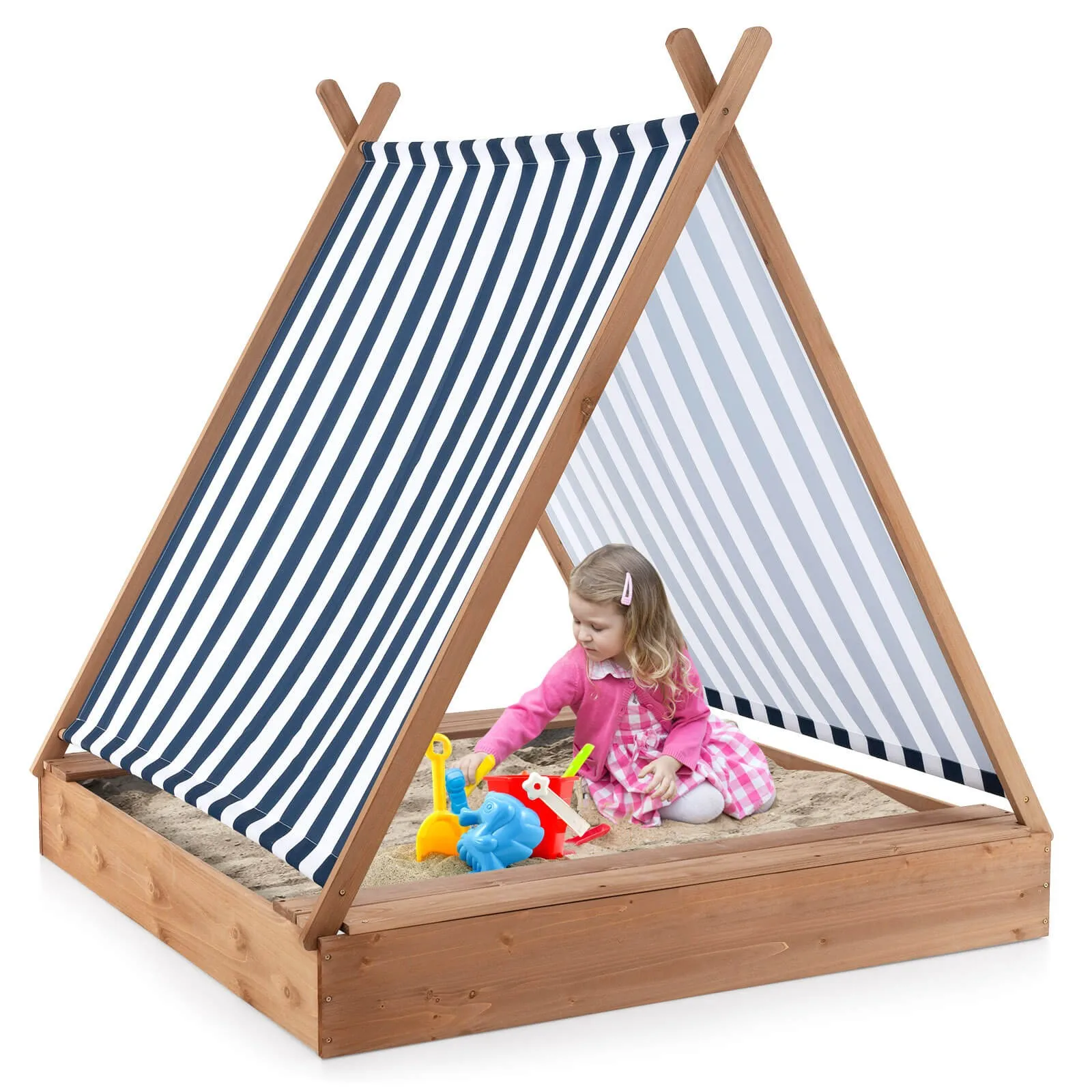 Wooden Sandbox w/ Canopy Tent Design Fir Wood Frame 2 Bench Seats Bottom
Wooden Sandbox w/ Canopy Tent Design Fir Wood Frame 2 Bench Seats Bottom