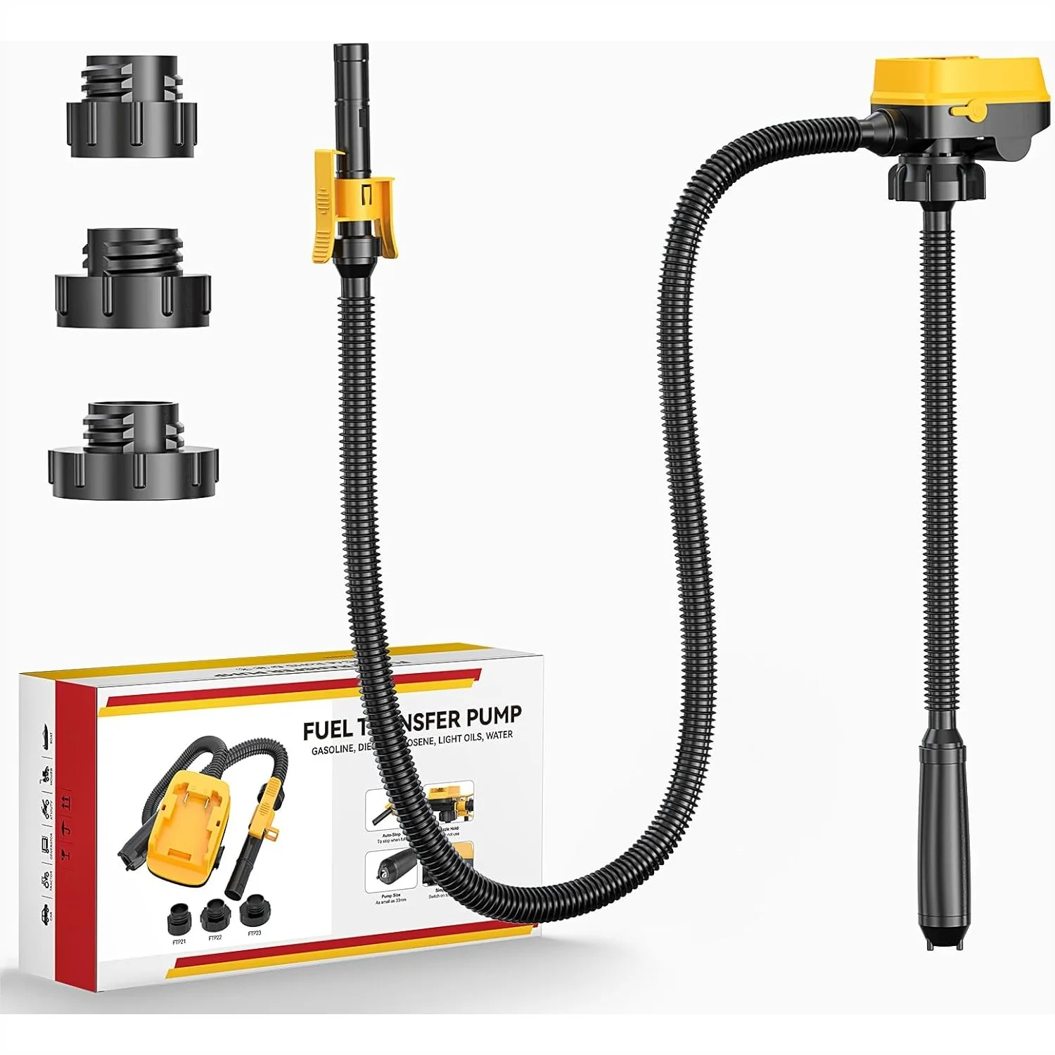 Cordless Fuel Transfer Pump with Auto-Stop, 3.2 GPM Flow for Dewalt 20V & Milwaukee 18V Batteries, 51'' Hose, 3 Adapters for
Cordless Fuel Transfer Pump with Auto-Stop, 3.2 GPM Flow for Dewalt 20V & Milwaukee 18V Batteries, 51'' Hose, 3 Adapters for