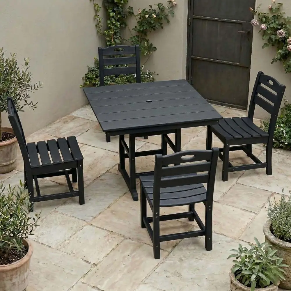 5 PCS Outdoor Dining Set, Weather Resistant HDPE 37.8" Square Patio Table and Chairs Patio urniture Sets with 1.7" Umbrella Hole
5 PCS Outdoor Dining Set, Weather Resistant HDPE 37.8" Square Patio Table and Chairs Patio urniture Sets with 1.7" Umbrella Hole