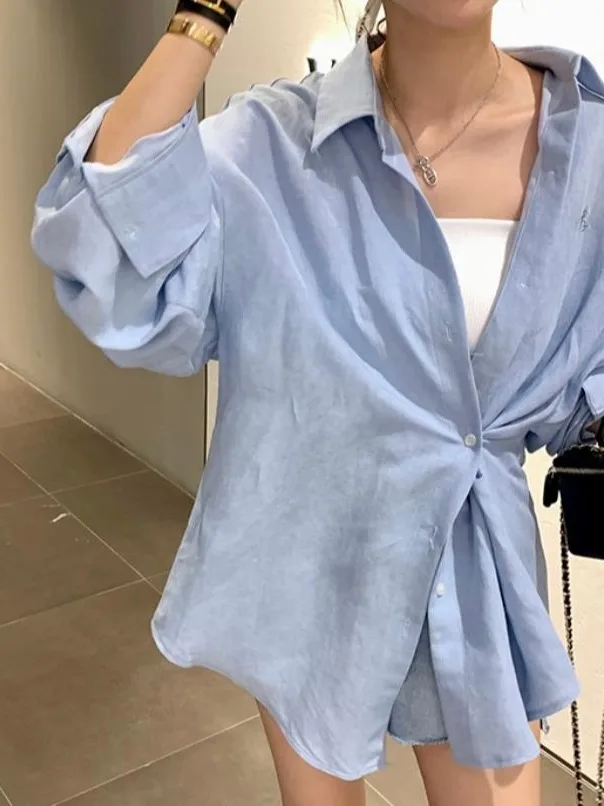 Early Spring Blue Women's irt Korean Sle Vintage Turn-down Collar Single Button Long Sve Open Cardigan Ele Top
Early Spring Blue Women's irt Korean Sle Vintage Turn-down Collar Single Button Long Sve Open Cardigan Ele Top