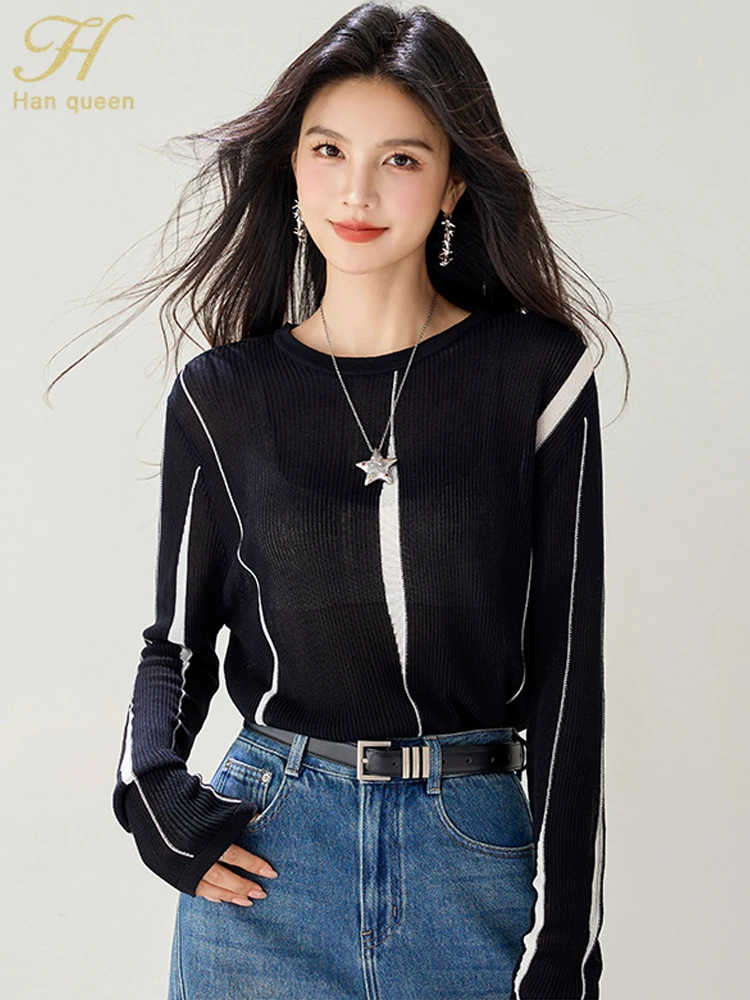 H Han Queen 2022, осенние корейские ажурные пуловеры, женская одежда, шикарный трикотаж с длинными рукавами и круглым вырезом, свободные винтажные топы, свитера
H Han Queen 2022, осенние корейские ажурные пуловеры, женская одежда, шикарный трикотаж с длинными рукавами и круглым вырезом, свободные винтажные топы, свитера
