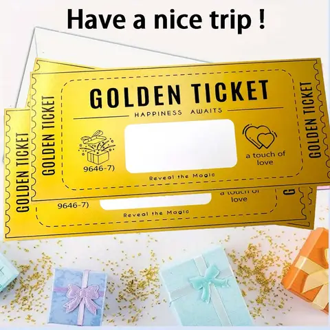 Golden Ticket Scratch Card with Envelopes - DIY Voucher for Birthday, Wedding Party Surprise Gift