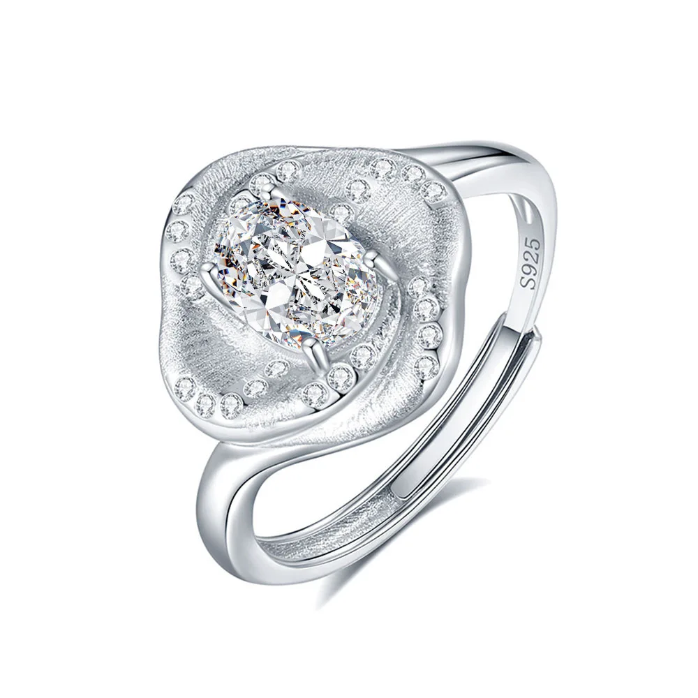 S925 Rhodium Plated 5x7mm 1CT D Color Moissanite Camellia Flower Ring for Women - Adjustable Open Design Elegant Jewelry Gift.
S925 Rhodium Plated 5x7mm 1CT D Color Moissanite Camellia Flower Ring for Women - Adjustable Open Design Elegant Jewelry Gift.