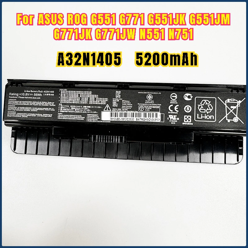 New A32N1405 10.8V 56Wh 5200mAh High Quality Laptop Battery For ASUS ROG G551 G771 G551JK G551JM G771JK G771JW N551 N751
New A32N1405 10.8V 56Wh 5200mAh High Quality Laptop Battery For ASUS ROG G551 G771 G551JK G551JM G771JK G771JW N551 N751
