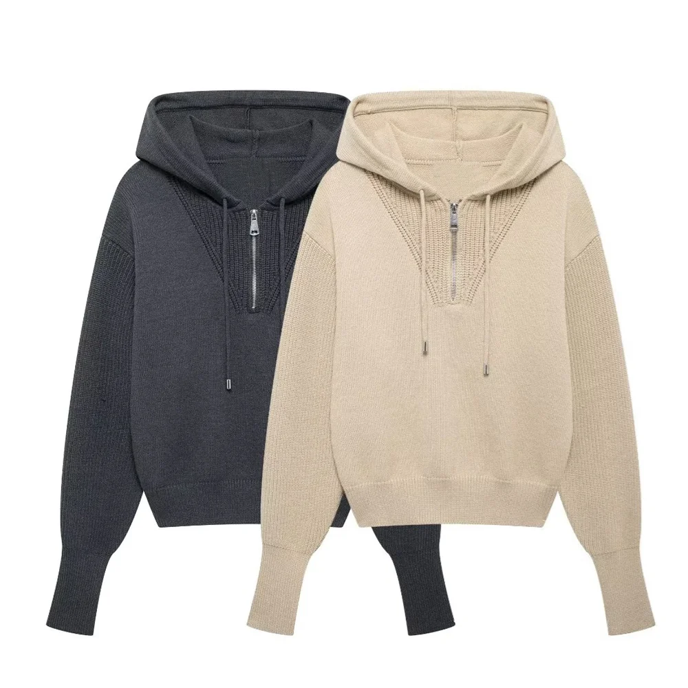 Осенний новый продукт, женская мода для отдыха, универсальный вязаный свитер с капюшоном и длинными рукавами на молнии
Осенний новый продукт, женская мода для отдыха, универсальный вязаный свитер с капюшоном и длинными рукавами на молнии