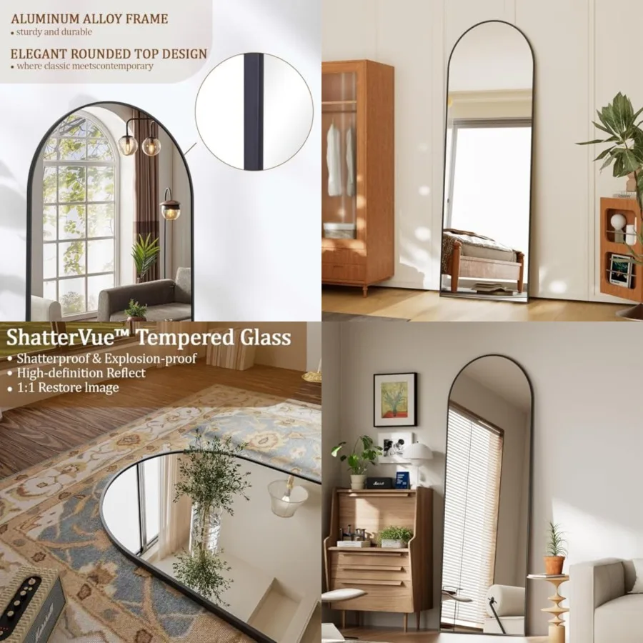 21x56 inch Arched Full Length Mirror, Black Large Floor Mirror with Aluminum Alloy Frame, Standing Hanging or Leaning Wall-Mounted Full Body Mirror for Living Room and Bedroom
21x56 inch Arched Full Length Mirror, Black Large Floor Mirror with Aluminum Alloy Frame, Standing Hanging or Leaning Wall-Mounted Full Body Mirror for Living Room and Bedroom