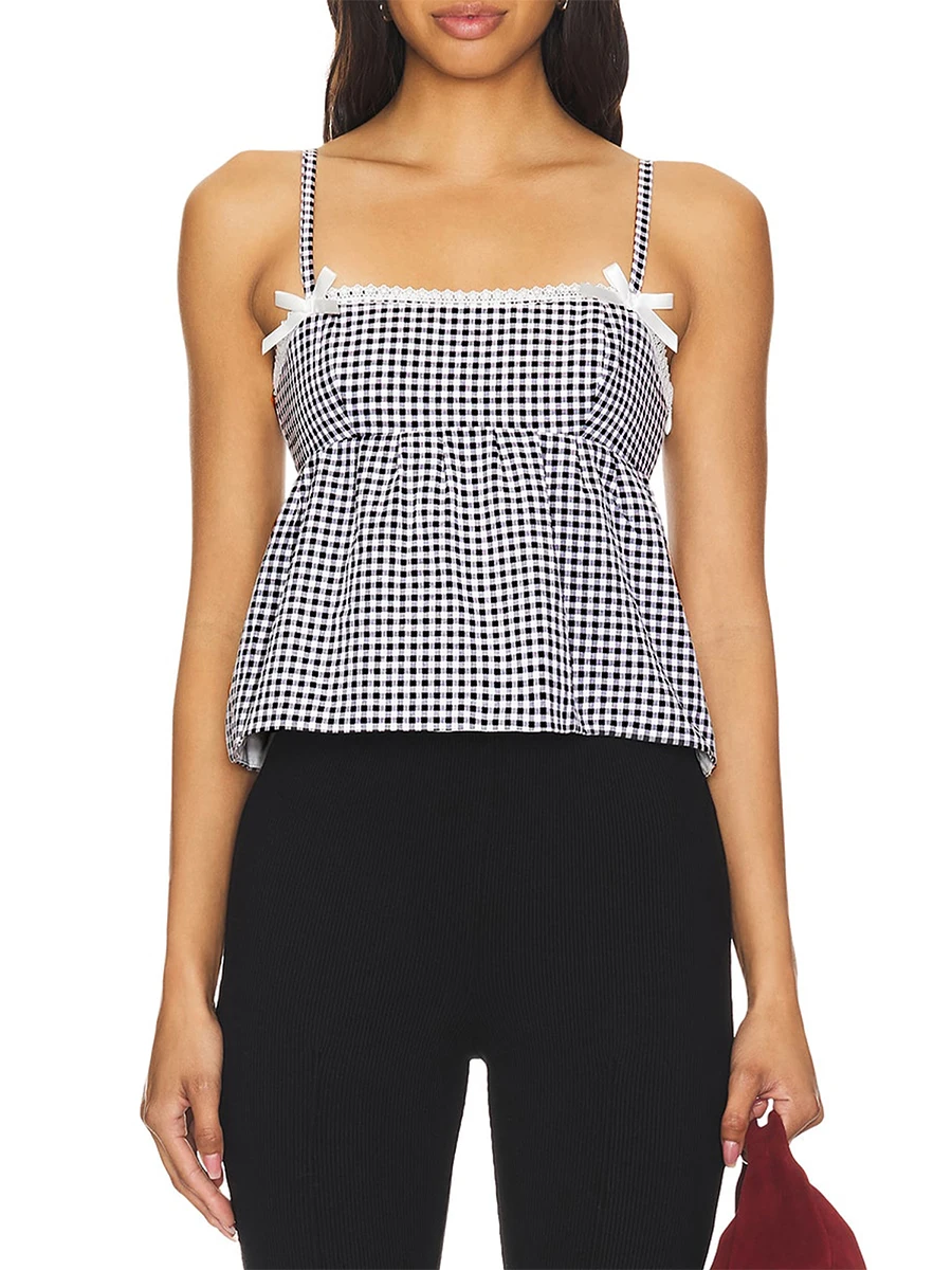Women Y2K Gingham Tank Top Plaid Spaghetti Strap Peplum Camisole Square Neck Smocked Babydoll Cami Tops Lace Black
Women Y2K Gingham Tank Top Plaid Spaghetti Strap Peplum Camisole Square Neck Smocked Babydoll Cami Tops Lace Black