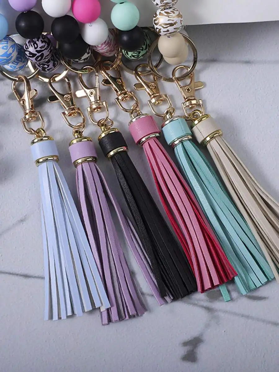 6pcs PU Leather Tassel Keychains With Silicone Beads For Women Bag Pendant Decorative Accessories
6pcs PU Leather Tassel Keychains With Silicone Beads For Women Bag Pendant Decorative Accessories
