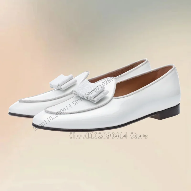 White Bow Knot Decor Patent Leather Penny Loafers Fashion Slip On Men Shoes Luxury Handmade Party Banquet Office Men Dress Shoes
White Bow Knot Decor Patent Leather Penny Loafers Fashion Slip On Men Shoes Luxury Handmade Party Banquet Office Men Dress Shoes
