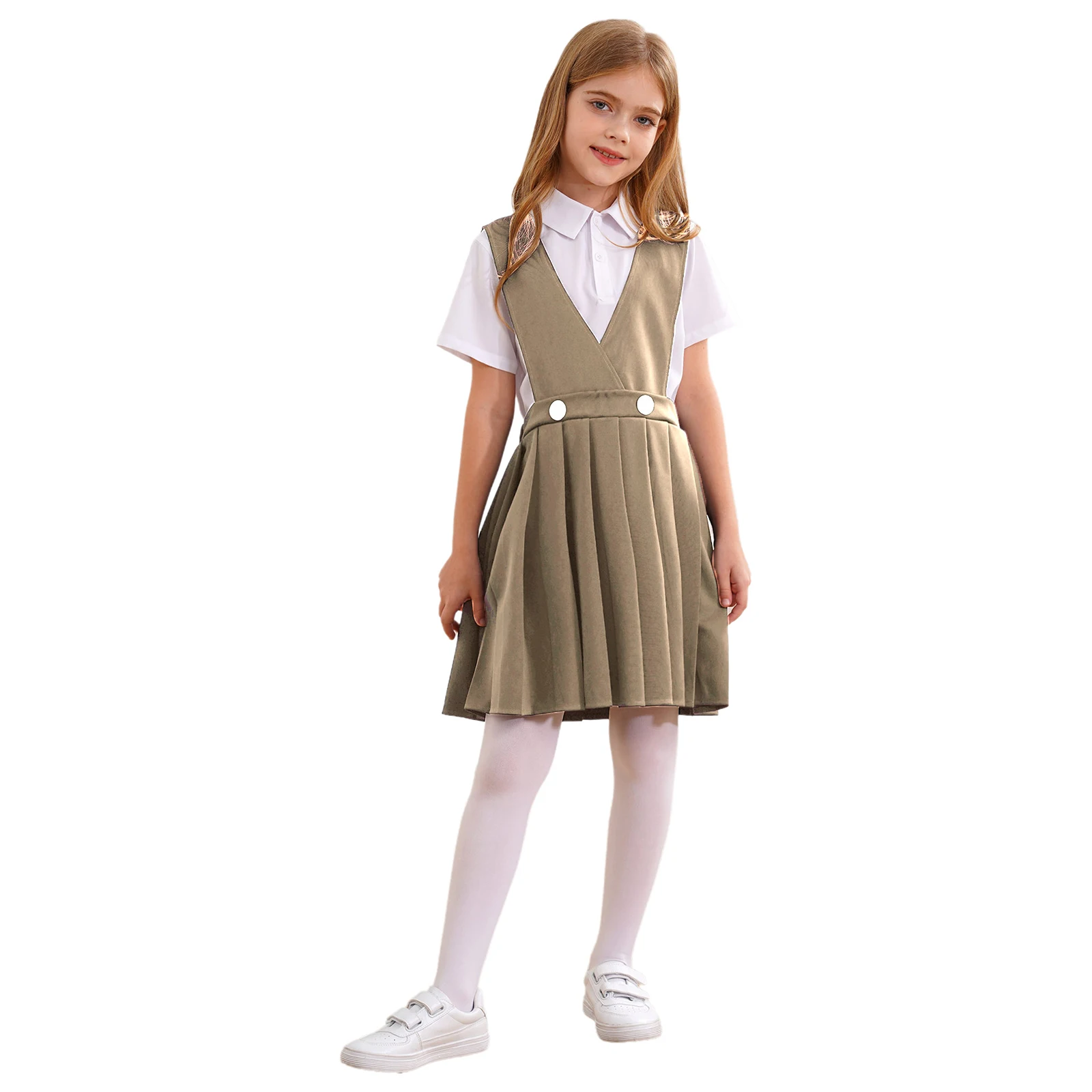 2Pcs Kids Girls School Uniform Turn-Down Collar Short Sleeve Pullover Shirt Top+Sleeveless Pleated Dress Set Schoolgirl Costume
2Pcs Kids Girls School Uniform Turn-Down Collar Short Sleeve Pullover Shirt Top+Sleeveless Pleated Dress Set Schoolgirl Costume