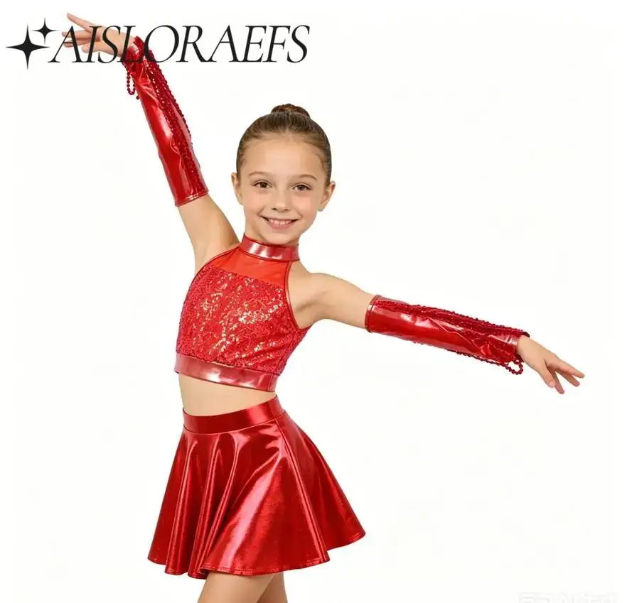 Little Girls Modern Latin Jazz Dance Costume Sparkly Sequins Top Skirt Set With Arm Sleeves for Stage Performance Contest Dance
Little Girls Modern Latin Jazz Dance Costume Sparkly Sequins Top Skirt Set With Arm Sleeves for Stage Performance Contest Dance