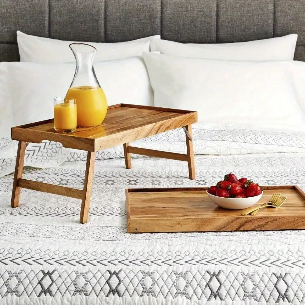 Acacia wooden rectangular bedside tray (with shelf) for a variety of delicacies on the bed
Acacia wooden rectangular bedside tray (with shelf) for a variety of delicacies on the bed