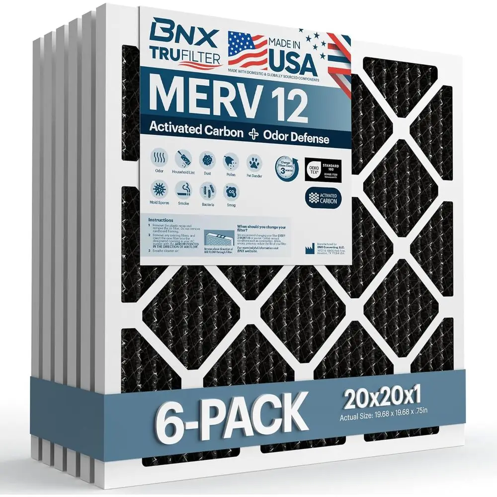 20x20x1 MERV 12 Odor Reduction Pleated Air Filter - 6-Pack - Removes Mold, Bacteria, Smoke - Made in USA
20x20x1 MERV 12 Odor Reduction Pleated Air Filter - 6-Pack - Removes Mold, Bacteria, Smoke - Made in USA