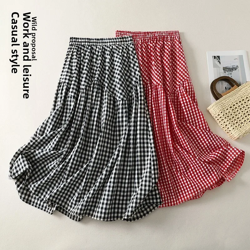 Slimming A-Line Skirt Summer Loose Design Sense Patchwork Large Umbrella Skirt Elastic Waist Checkered Thin Model
Slimming A-Line Skirt Summer Loose Design Sense Patchwork Large Umbrella Skirt Elastic Waist Checkered Thin Model
