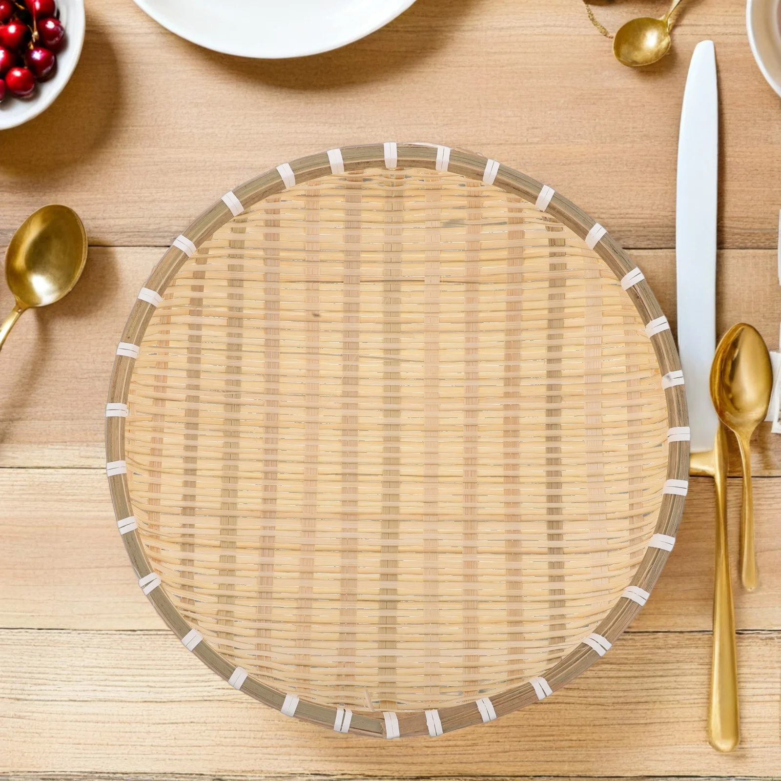 Bamboo Basket Tray Handwoven Round Woven Fruit Vegetable Bread Serving Flat Shallow Basket Stackable Kitchen Colander
Bamboo Basket Tray Handwoven Round Woven Fruit Vegetable Bread Serving Flat Shallow Basket Stackable Kitchen Colander