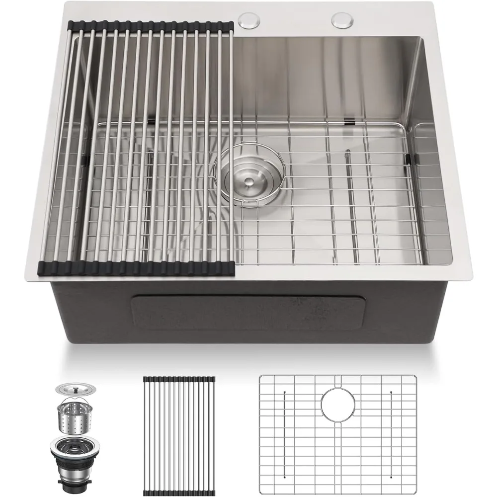 25 Drop in Kitchen Sinks - Single Bowl Stainless Steel 16 Gauge Topmount Over Counter Handmade Kitchen Laundry Room Utility Sink
25 Drop in Kitchen Sinks - Single Bowl Stainless Steel 16 Gauge Topmount Over Counter Handmade Kitchen Laundry Room Utility Sink