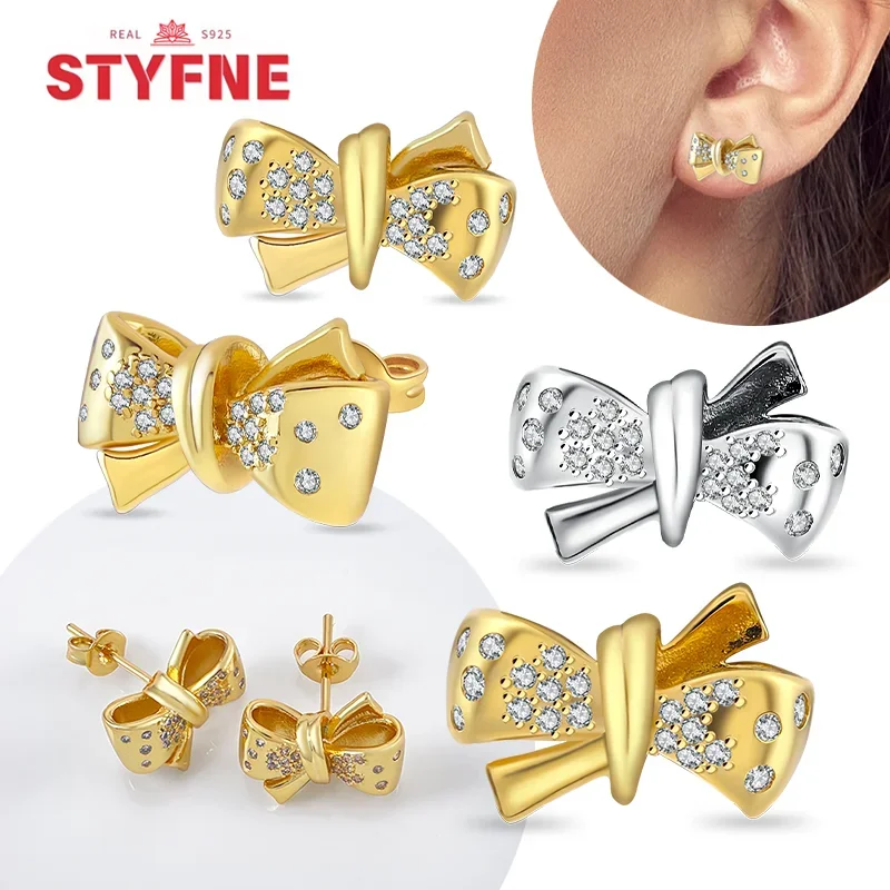 Sterling Silver 925 Gold Shiny Zircon Cute Bow Earrings Fit Original Bracelet Diy Jewelry Exquisite High-end Women's Fine Gifts
Sterling Silver 925 Gold Shiny Zircon Cute Bow Earrings Fit Original Bracelet Diy Jewelry Exquisite High-end Women's Fine Gifts