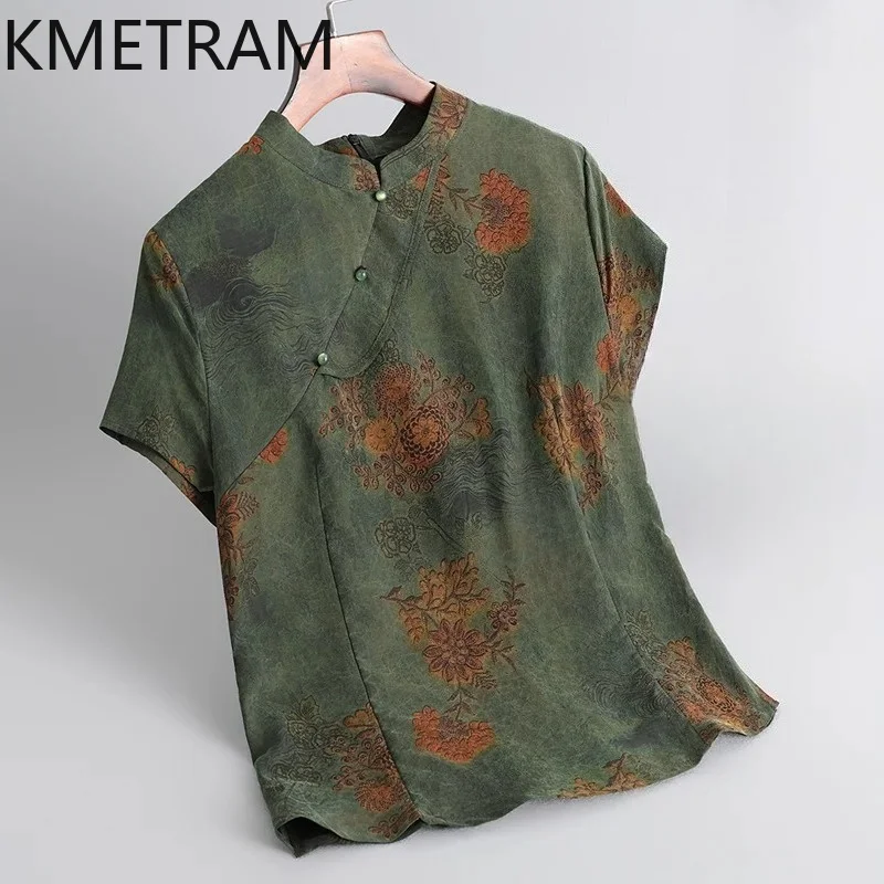 KMETRAM 100% Real Mulberry Silk Women Tops 2026 Summer Stand Collar Short-sleeved Floral Tops Elderly Female Clothing Ropa Mujer
KMETRAM 100% Real Mulberry Silk Women Tops 2026 Summer Stand Collar Short-sleeved Floral Tops Elderly Female Clothing Ropa Mujer