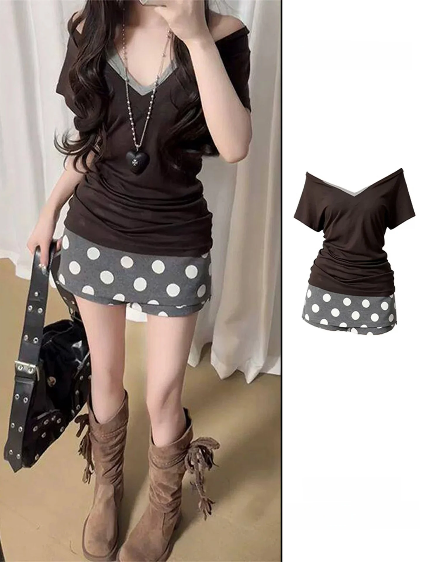 American Style Spicy Girl Two-Piece V-Neck Short Sleeve T-Shirt Set Women's Summer Fashion Checkered Skirt Pants Ensemble
American Style Spicy Girl Two-Piece V-Neck Short Sleeve T-Shirt Set Women's Summer Fashion Checkered Skirt Pants Ensemble