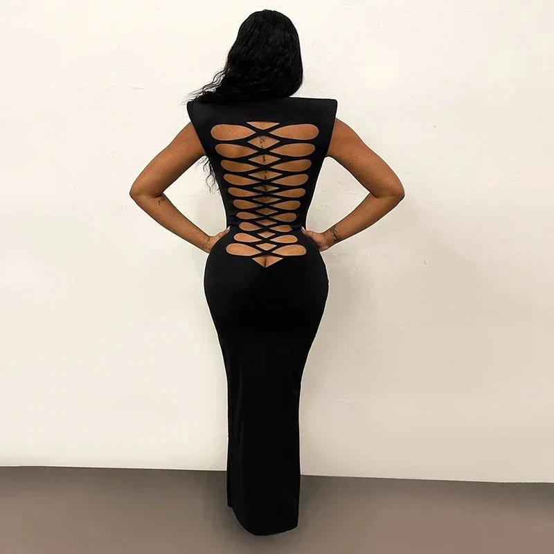 BWQ Women Black Noble Maxi Dress Stand Neck Sleeveless Shoulder Pad Long Dress Backless Hollow Out Sexy Evening Gown
BWQ Women Black Noble Maxi Dress Stand Neck Sleeveless Shoulder Pad Long Dress Backless Hollow Out Sexy Evening Gown