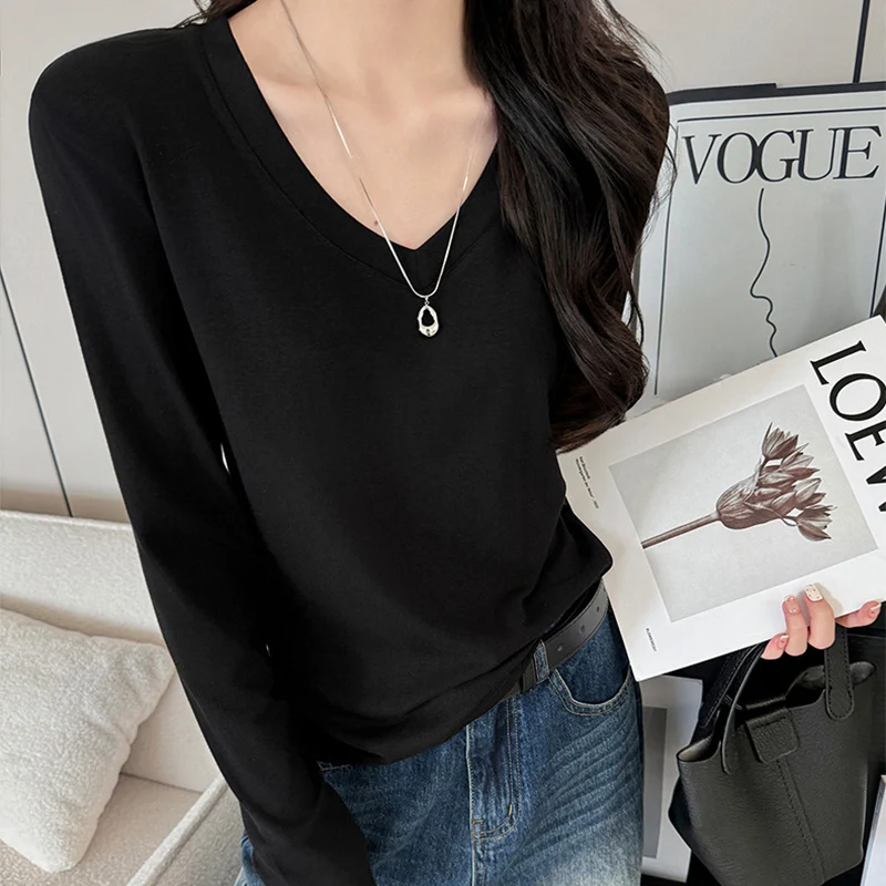 slim fit long sleeve t-shirts women spring autumn korean v-neck pullovers for woman all match solid color t-shirts tops female
slim fit long sleeve t-shirts women spring autumn korean v-neck pullovers for woman all match solid color t-shirts tops female
