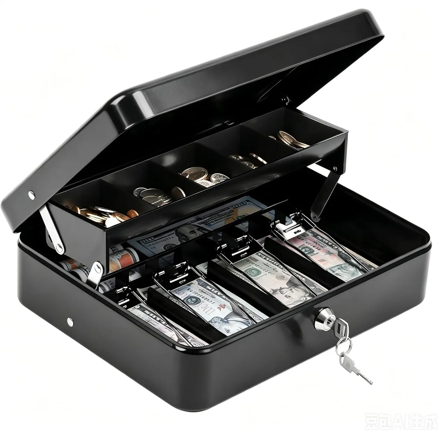 Cash Box With Key Lock Metal Cash Drawer Auto-Pop Coin Tray Hidden Storage Portable Money Box Windproof Bill Clips For Small Business Yard Sales 11.8x9.45x3.54 Inch Black
Cash Box With Key Lock Metal Cash Drawer Auto-Pop Coin Tray Hidden Storage Portable Money Box Windproof Bill Clips For Small Business Yard Sales 11.8x9.45x3.54 Inch Black