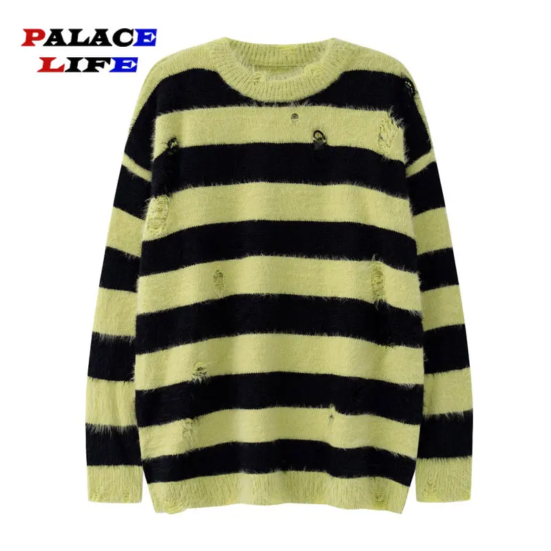 Striped Perforated Sweater Men Fashionable Round Neck Casual Loose Comfortable Pullover Couple Street Knitwear Vintage Sweaters
Striped Perforated Sweater Men Fashionable Round Neck Casual Loose Comfortable Pullover Couple Street Knitwear Vintage Sweaters