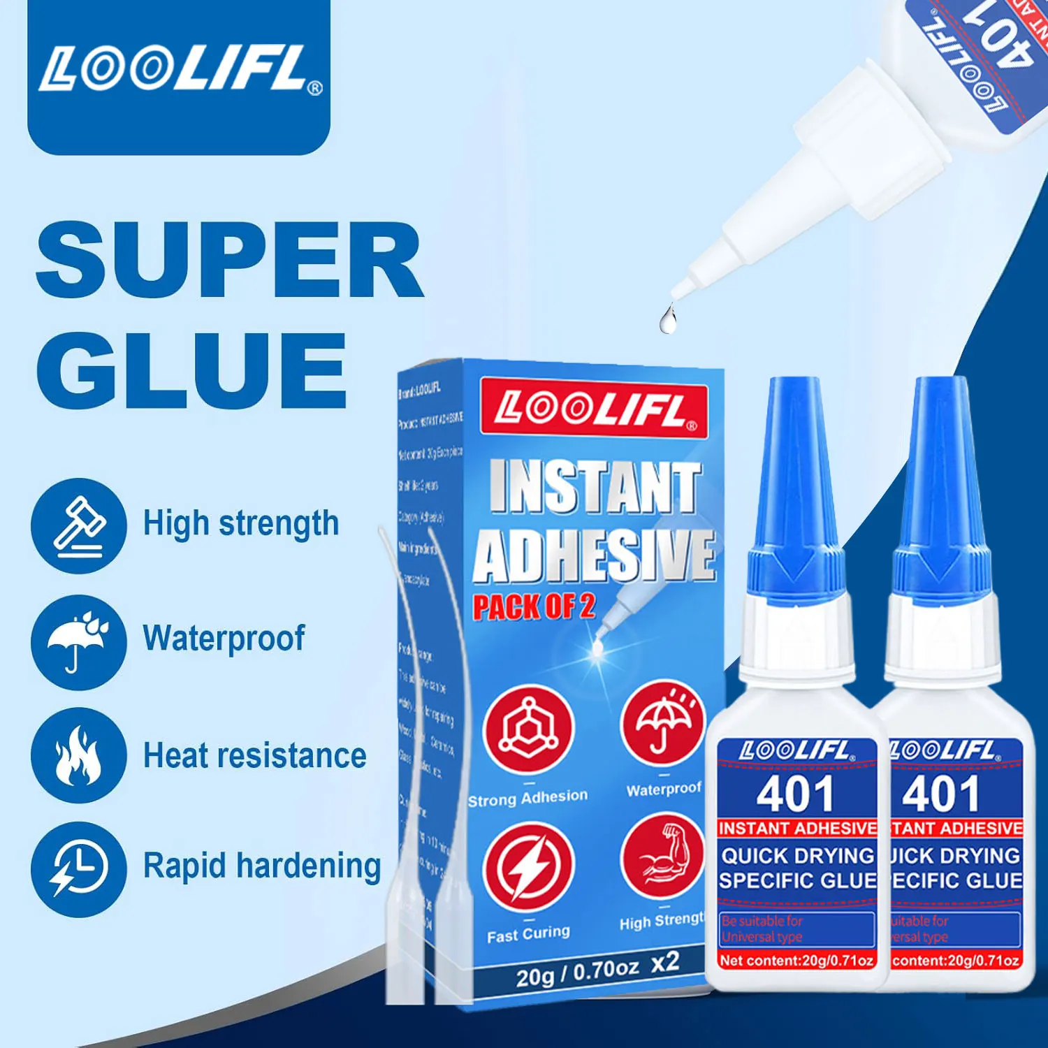LOOLIFL 20g Bottle Universal Super 401 Glue Strong Instant Dry Glue Ceramic Model Bonding Tool Transparent Colorless Repair Glue
LOOLIFL 20g Bottle Universal Super 401 Glue Strong Instant Dry Glue Ceramic Model Bonding Tool Transparent Colorless Repair Glue