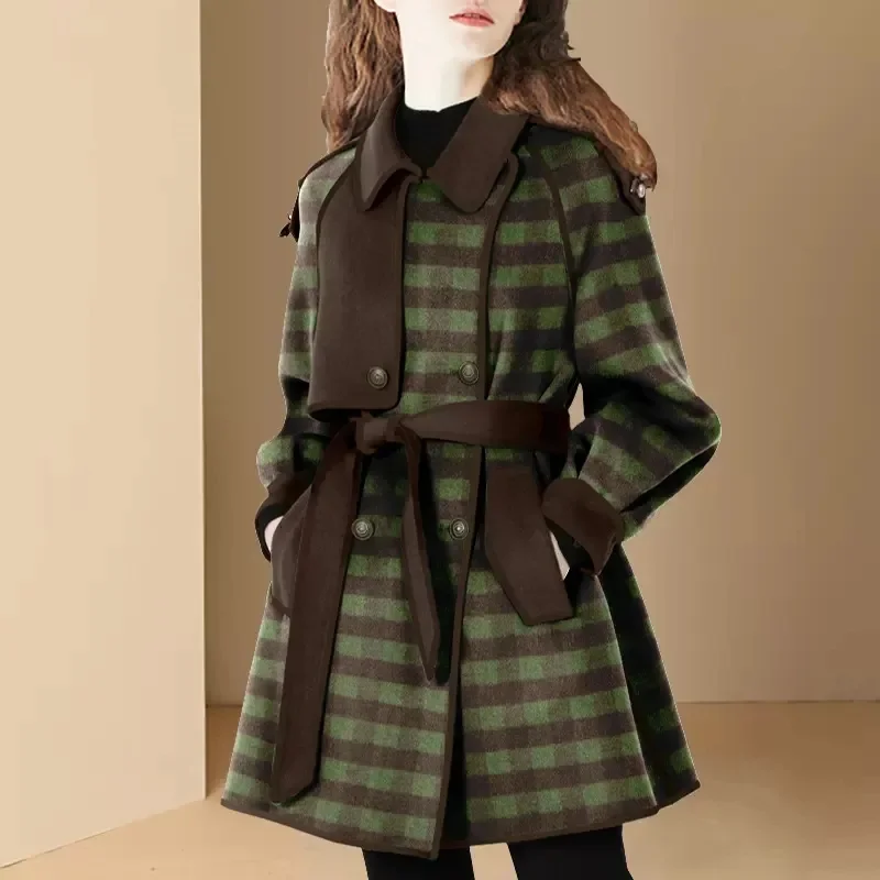 Retro Plaid Wool Coat Female Autumn Winter 2023 New Age-Reducing Brown Green Patchwork Receiving Waist Double-Sided Tweed Coat X
Retro Plaid Wool Coat Female Autumn Winter 2023 New Age-Reducing Brown Green Patchwork Receiving Waist Double-Sided Tweed Coat X