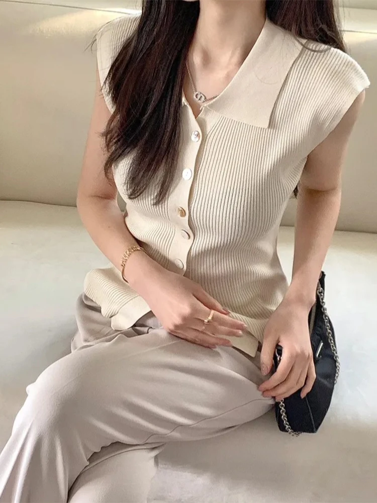 Collar Single Button Knitted Sweater Pure Desire Sle Summer New Retro Small ence Flng Sve Top Women's Faion
Collar Single Button Knitted Sweater Pure Desire Sle Summer New Retro Small ence Flng Sve Top Women's Faion