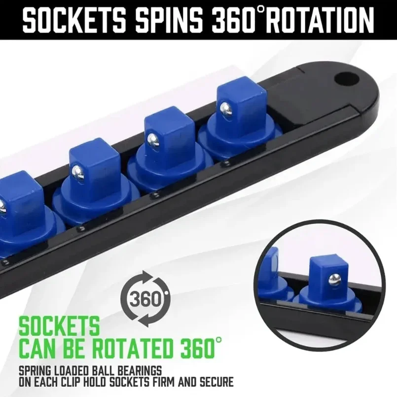 ABS Socket Organizer 360° Swivel 1/4Inch 3/8Inch 1/2Inch Premium Quality Socket Clip Rail Holder socket organizer tools Blue
ABS Socket Organizer 360° Swivel 1/4Inch 3/8Inch 1/2Inch Premium Quality Socket Clip Rail Holder socket organizer tools Blue