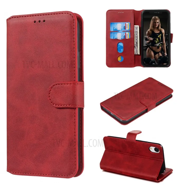 For iPhone XR 6.1 inch Solid Color Flip Leather Wallet Mobile Phone Covering - Red
For iPhone XR 6.1 inch Solid Color Flip Leather Wallet Mobile Phone Covering - Red