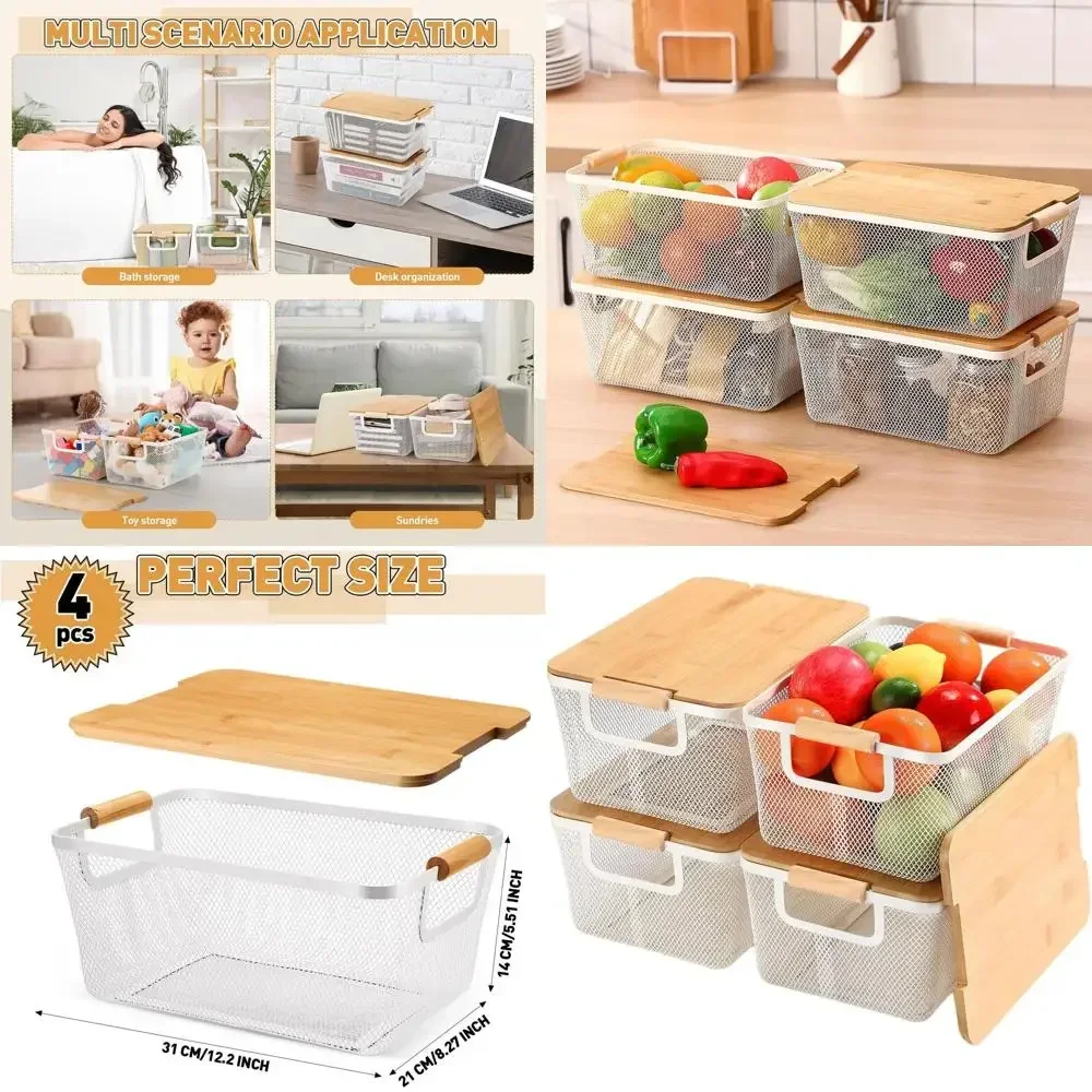 Штабелируемые металлические сетчатые корзины с деревянными ручками и бамбуковыми крышками для хранения на кухне (12,2x8,27x5,51, белые)
Штабелируемые металлические сетчатые корзины с деревянными ручками и бамбуковыми крышками для хранения на кухне (12,2x8,27x5,51, белые)