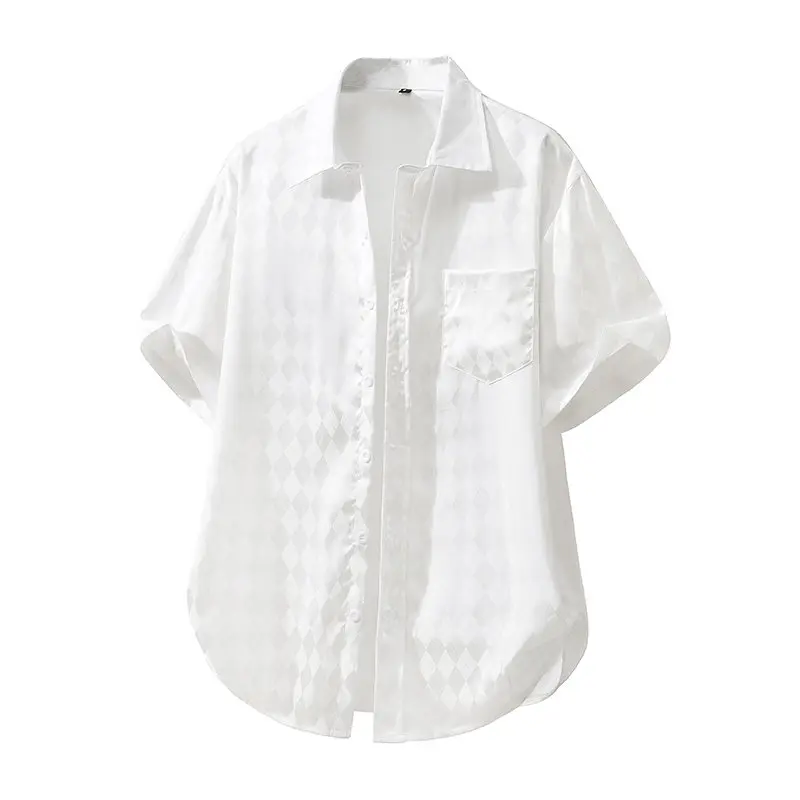 Summer Fashion Men's Satin Diamond Grid Short Sleeve Shirt Casual Solid Beach Holiday Shirts Stylish Smooth Silk Mens Shirt
Summer Fashion Men's Satin Diamond Grid Short Sleeve Shirt Casual Solid Beach Holiday Shirts Stylish Smooth Silk Mens Shirt
