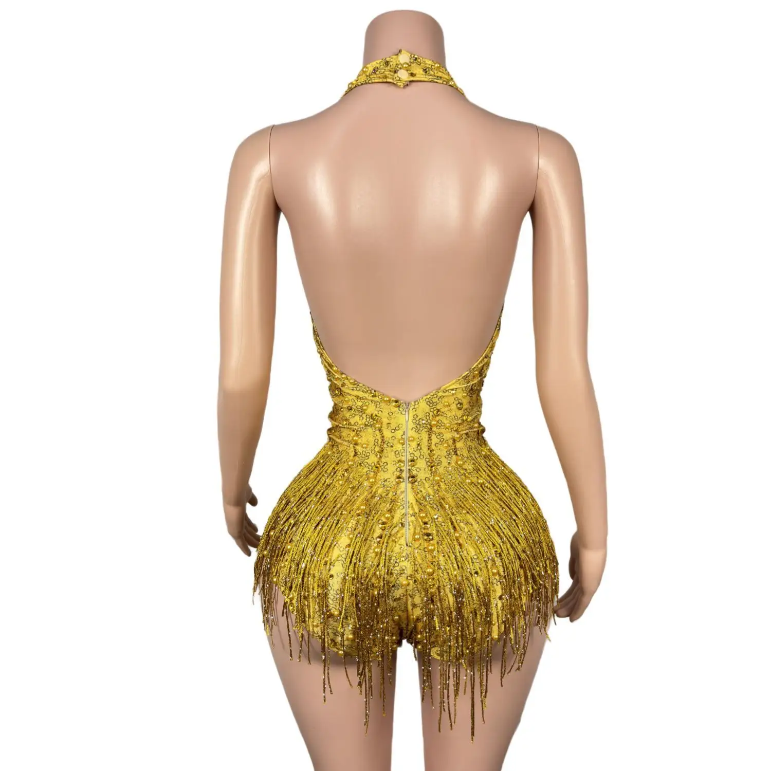 Guabo Womens Sexy Gold Rhinestone Fringe Bodysuit Halter Deep V Neck Sheer Mesh Bodycon Party Club Stage Performance Outfit
Guabo Womens Sexy Gold Rhinestone Fringe Bodysuit Halter Deep V Neck Sheer Mesh Bodycon Party Club Stage Performance Outfit