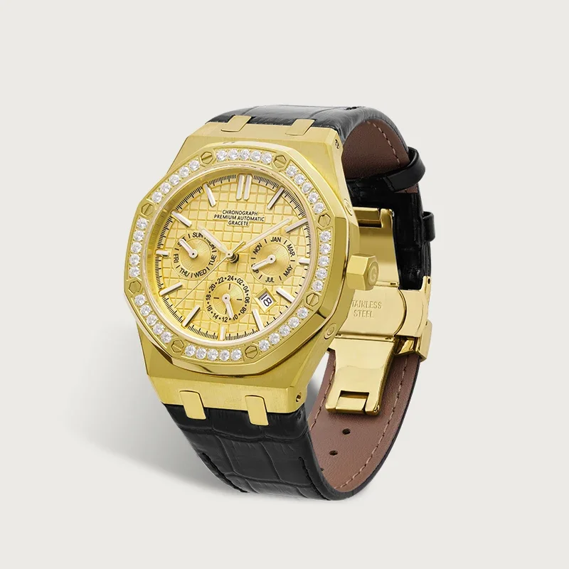 Mechanical Watch Automatic Watch Ready to Ship Luxury Moissanite Diamond 10 ATM Waterproof for Men Top Quality Gold Alloy MIYOTA
Mechanical Watch Automatic Watch Ready to Ship Luxury Moissanite Diamond 10 ATM Waterproof for Men Top Quality Gold Alloy MIYOTA