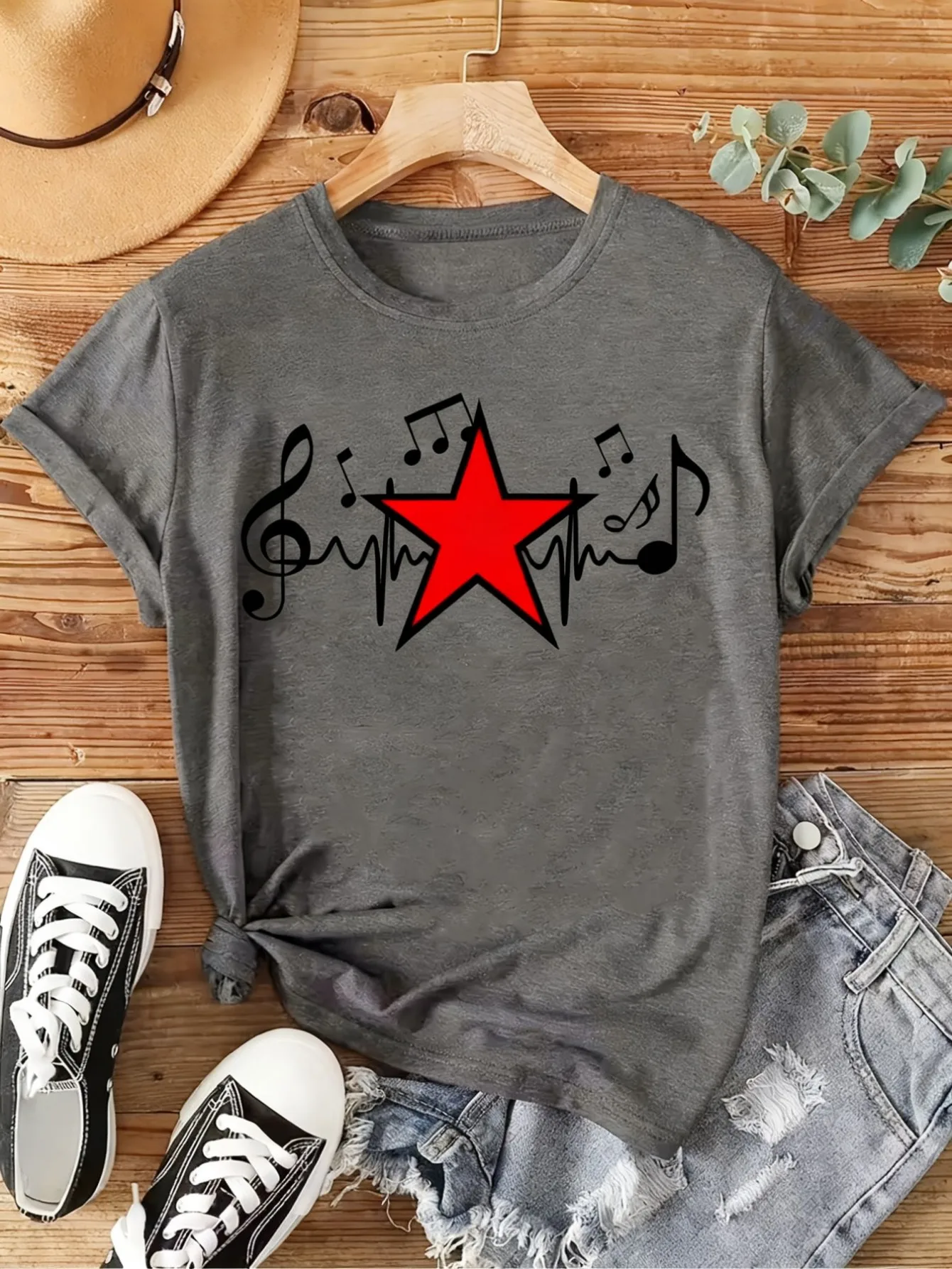 Plus size women's short sleeve T-shirt Music Star Note Design Print comfortable soft fabric summer outfit women's clothing
Plus size women's short sleeve T-shirt Music Star Note Design Print comfortable soft fabric summer outfit women's clothing