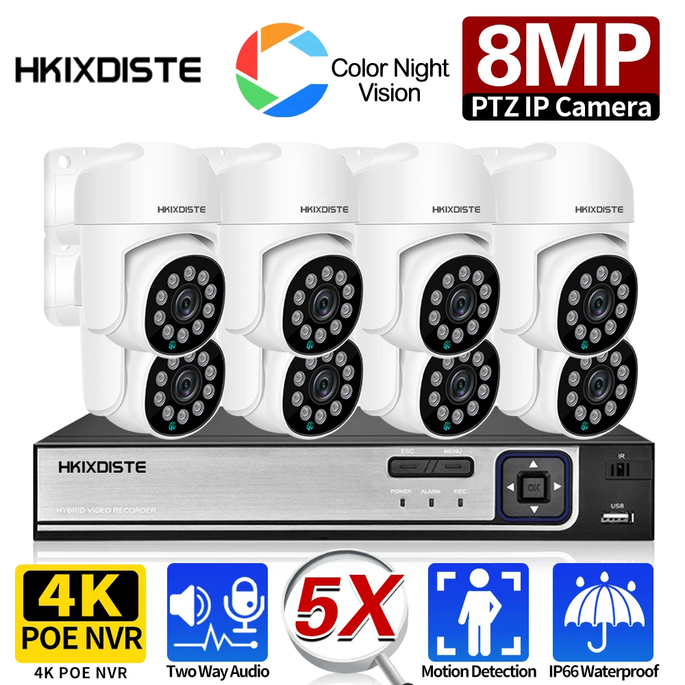 8CH 8MP HD PTZ Camera System Two-way Audio Video Surveillance Security Protection Color Night Vision 5x Zoom IP Cam PoE NVR Kit
8CH 8MP HD PTZ Camera System Two-way Audio Video Surveillance Security Protection Color Night Vision 5x Zoom IP Cam PoE NVR Kit