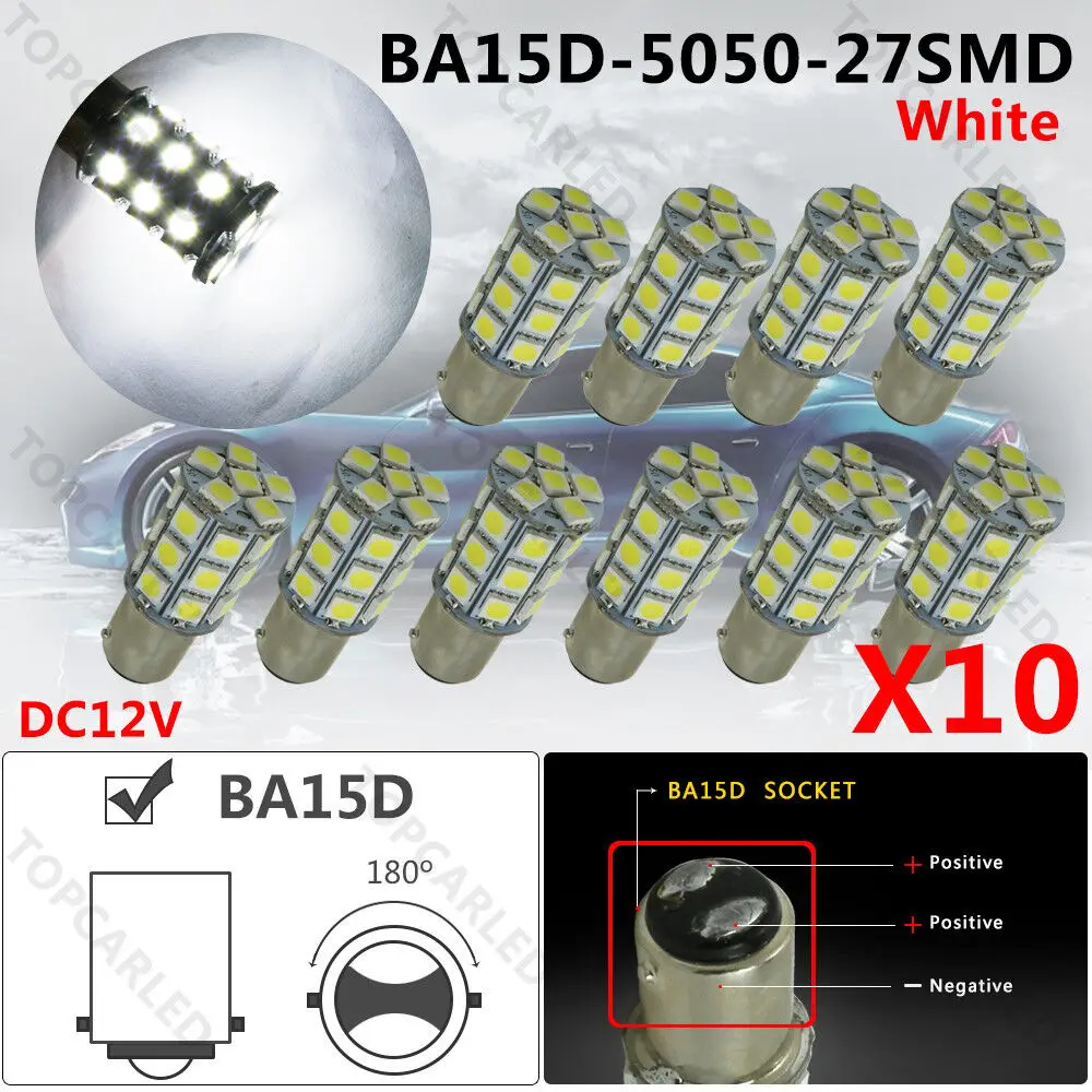 10PCS Super White BA15D 27SMD 5050 LED Light bulbs Marine Boat 1142 1178 1130
10PCS Super White BA15D 27SMD 5050 LED Light bulbs Marine Boat 1142 1178 1130