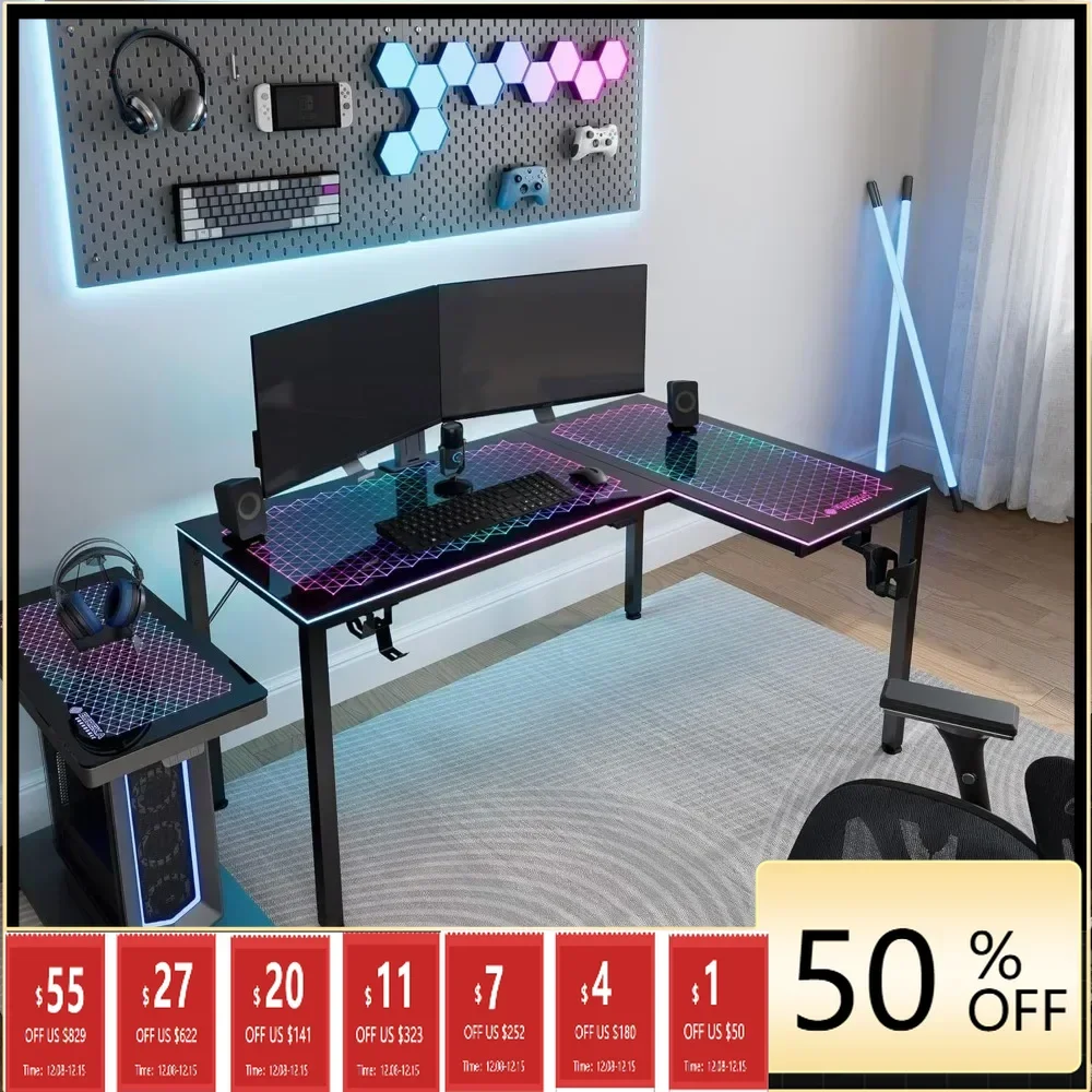 RGB LED Lights 60 Inch L Shaped Reversible Black Glass Gaming Desk Home Office Computer Table GTG L60 Office Furniture
RGB LED Lights 60 Inch L Shaped Reversible Black Glass Gaming Desk Home Office Computer Table GTG L60 Office Furniture