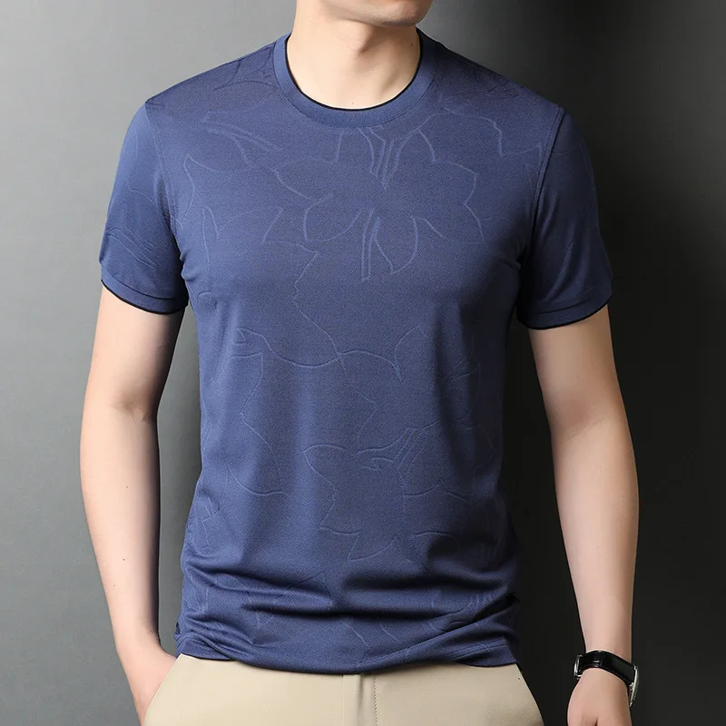 2022 Summer Men's T-shirts Luxury Mulberry Silk Short Sleeve Jacquard Thin Male T-shirts Fashion Round Collar Casual Man Tees
2022 Summer Men's T-shirts Luxury Mulberry Silk Short Sleeve Jacquard Thin Male T-shirts Fashion Round Collar Casual Man Tees