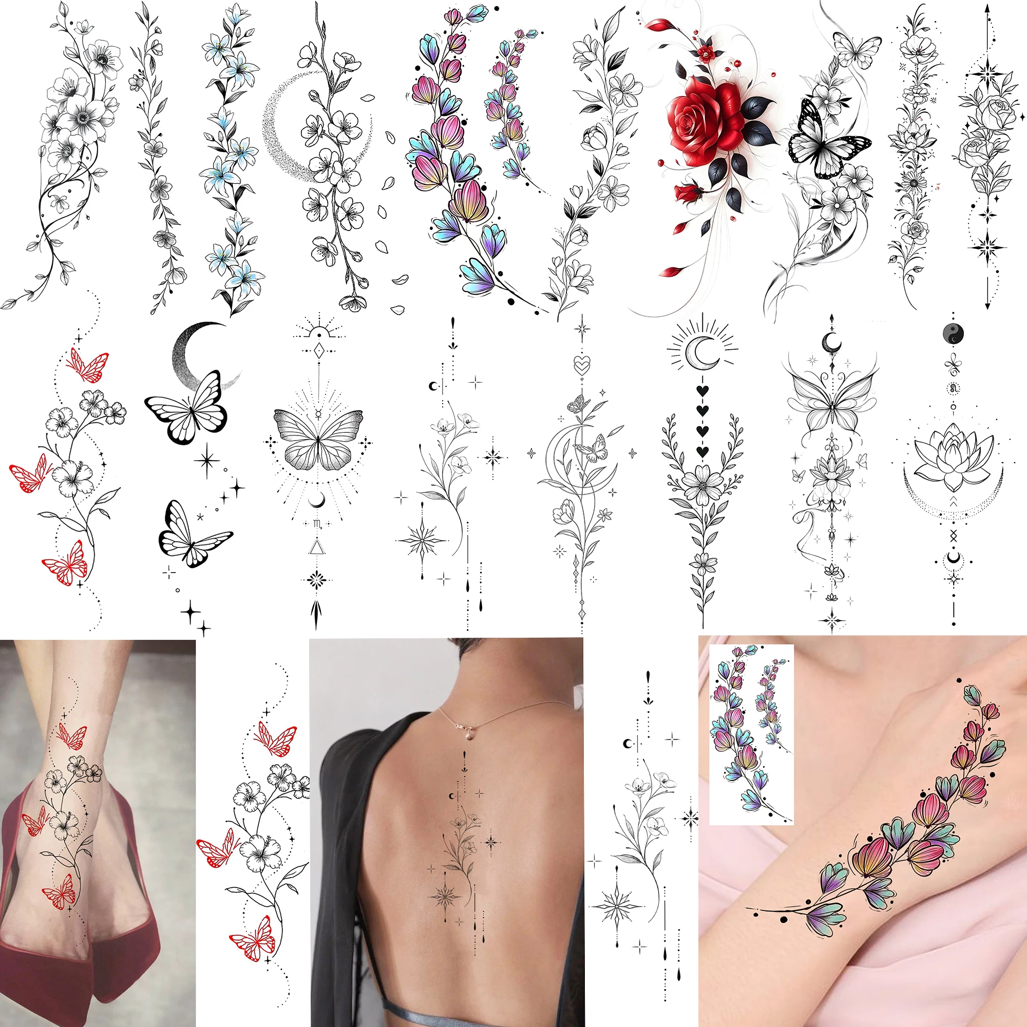 1 Sheet Butterfly Flower Crescent Temporary Tattoos For Women Hands Foot Back, Fake Tattoo Stickers Long Lasting Realistic Tatoo
1 Sheet Butterfly Flower Crescent Temporary Tattoos For Women Hands Foot Back, Fake Tattoo Stickers Long Lasting Realistic Tatoo