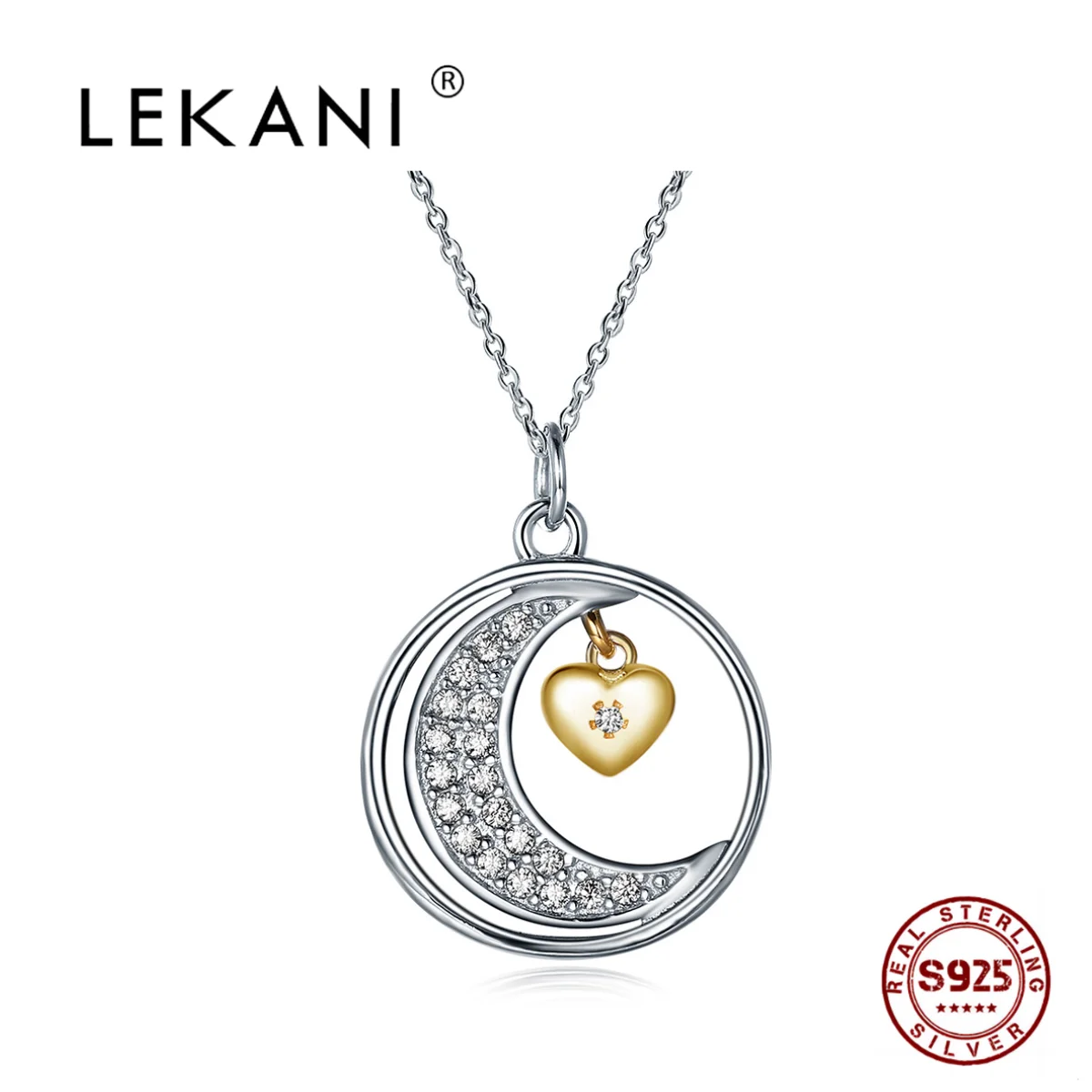 LEKANI Real 925 Sterling Silver Zircon Moon Love Heart Pendants Necklace For Women Elegant Fine Original Jewelry Free Shipping
LEKANI Real 925 Sterling Silver Zircon Moon Love Heart Pendants Necklace For Women Elegant Fine Original Jewelry Free Shipping