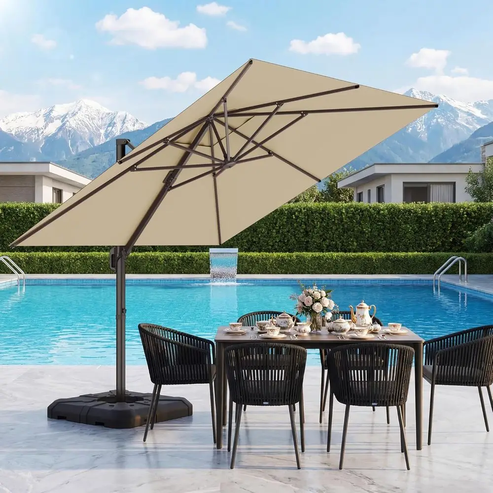 10x10 Beige Cantilever Patio Umbrella with 360° Rotation, Heavy-Duty Outdoor Base for Pool or Garden Deck
10x10 Beige Cantilever Patio Umbrella with 360° Rotation, Heavy-Duty Outdoor Base for Pool or Garden Deck