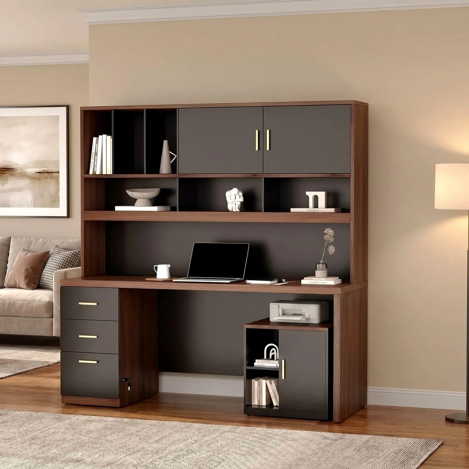 Computer Desk with Hutch & File Cabinet, 72.8" Home Office Set with Under Printer StandCustomized
Computer Desk with Hutch & File Cabinet, 72.8" Home Office Set with Under Printer StandCustomized