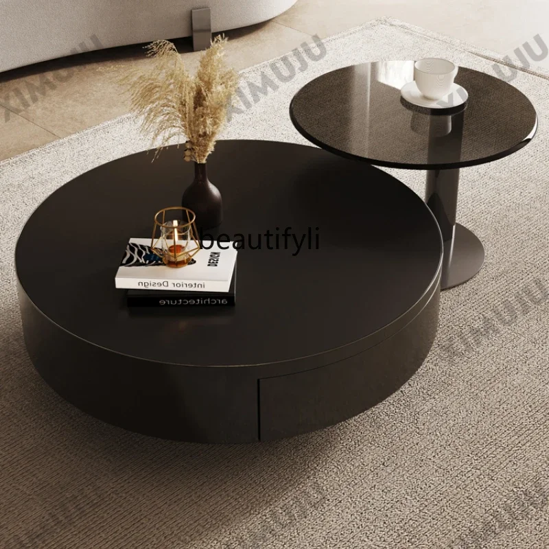 Black round coffee table rock slab light luxury high-end Italian living room combination designer stainless steel
Black round coffee table rock slab light luxury high-end Italian living room combination designer stainless steel