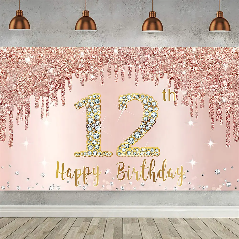 Happy 12th Birthday Backdrop for Girls Glitter Pink Rose Gold 12 Years Old Party Decoration Photo Booth Poster Background
Happy 12th Birthday Backdrop for Girls Glitter Pink Rose Gold 12 Years Old Party Decoration Photo Booth Poster Background