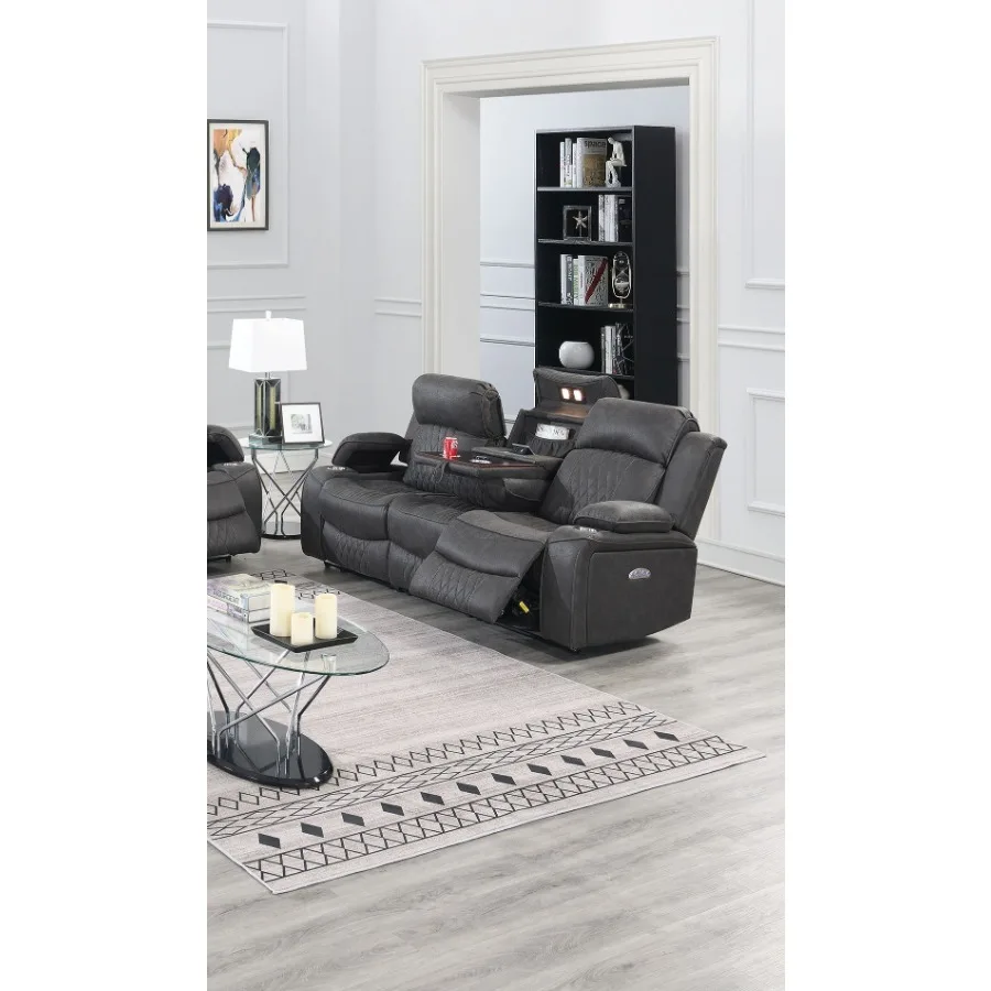 Power Motion Sofa 1pc Contemporary Charcoal Color Gel Leatherette Storage Arms w Cup Holder Living Room Furniture
Power Motion Sofa 1pc Contemporary Charcoal Color Gel Leatherette Storage Arms w Cup Holder Living Room Furniture