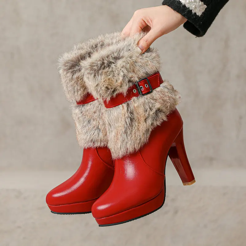 Cold Weather Winter Warm Snow Boots for Women with Faux Fur Mature Ladies Warm Shoes Platform High Heels Pumps Red White Black
Cold Weather Winter Warm Snow Boots for Women with Faux Fur Mature Ladies Warm Shoes Platform High Heels Pumps Red White Black